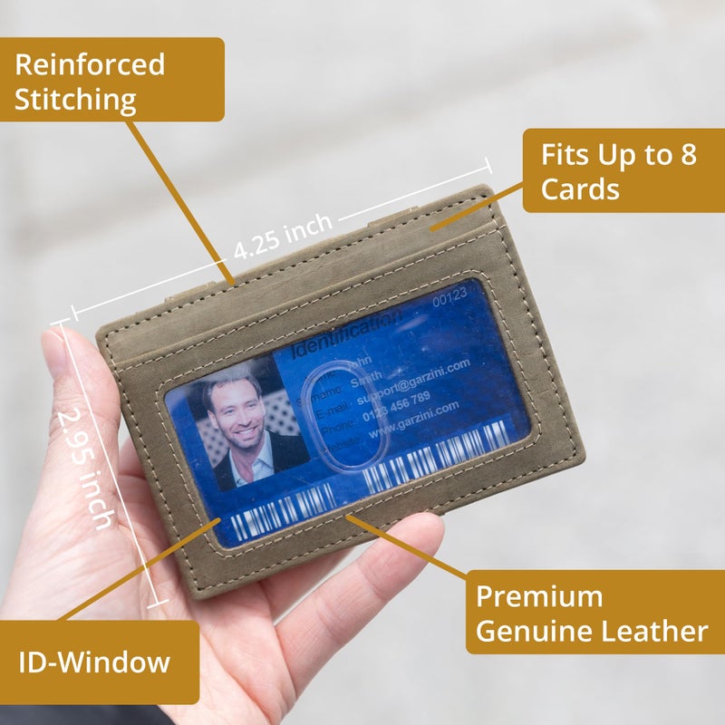 GARZINI Magic Wallet with ID Holder, Minimalist Wallet with RFID card holder, Leather Wallet for 8 cards, Brushed Brown - Image 4